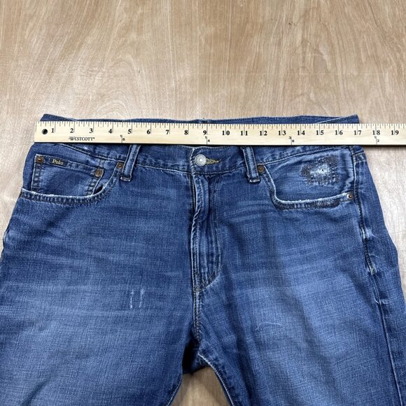 Polo Ralph Lauren Sullivan Slim Straight Jeans Mens 34x30 Blue Factory Distress - Picture 4 of 7